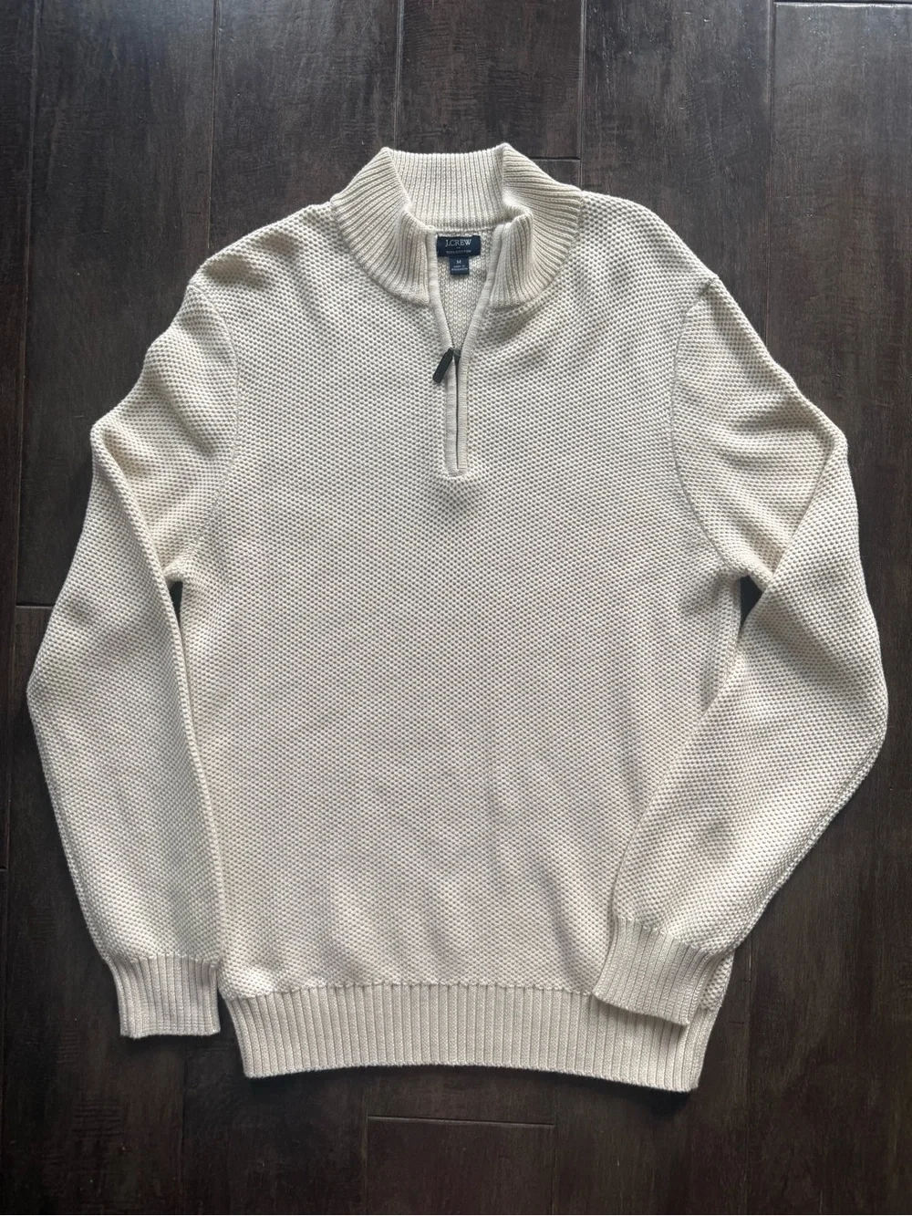 J. Crew Men's NWT Beige 100% Cotton Knit 1/4 Zip Mock Neck Pullover Sweater M